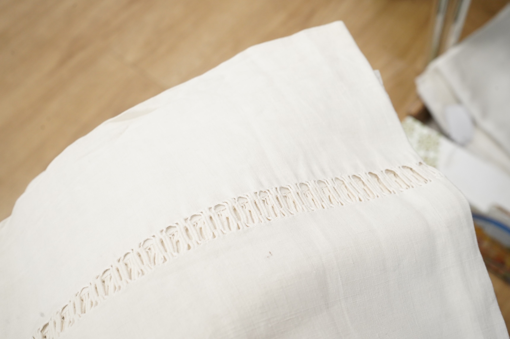 Six French provincial coarse linen monogrammed top sheets